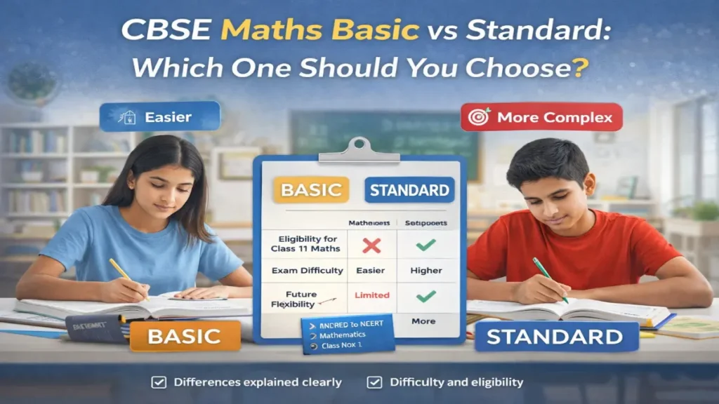 CBSE Maths Basic vs Standard comparison for Class 10 students showing difficulty level and future options