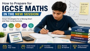 Student preparing for IGCSE Maths in the new academic session using a structured study plan and regular practice