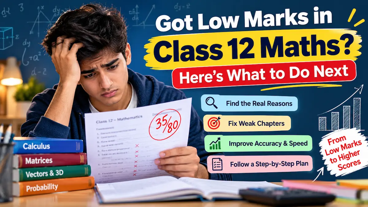 Student reviewing a low Class 12 Maths test score and planning how to improve